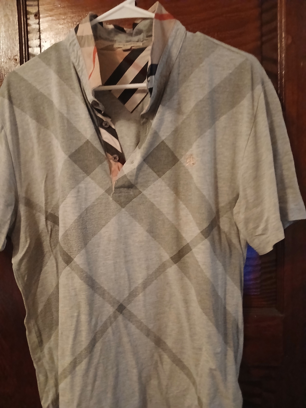 Burberry Light Gray Plaid Short-Sleeve Polo